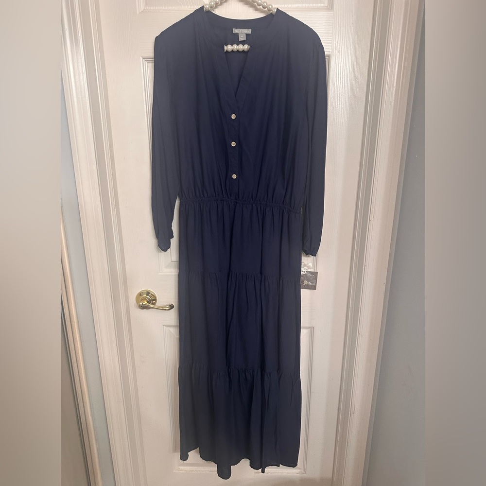 Navy Tiered Maxi Dress Long Sleeve Size M